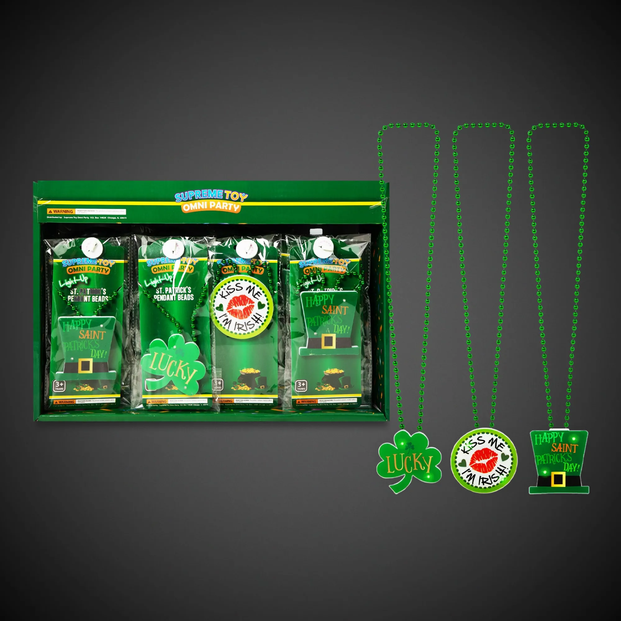 Clearance Windy City Novelties St. Patrick's Day LED Pendant Bead Necklaces Retail Display