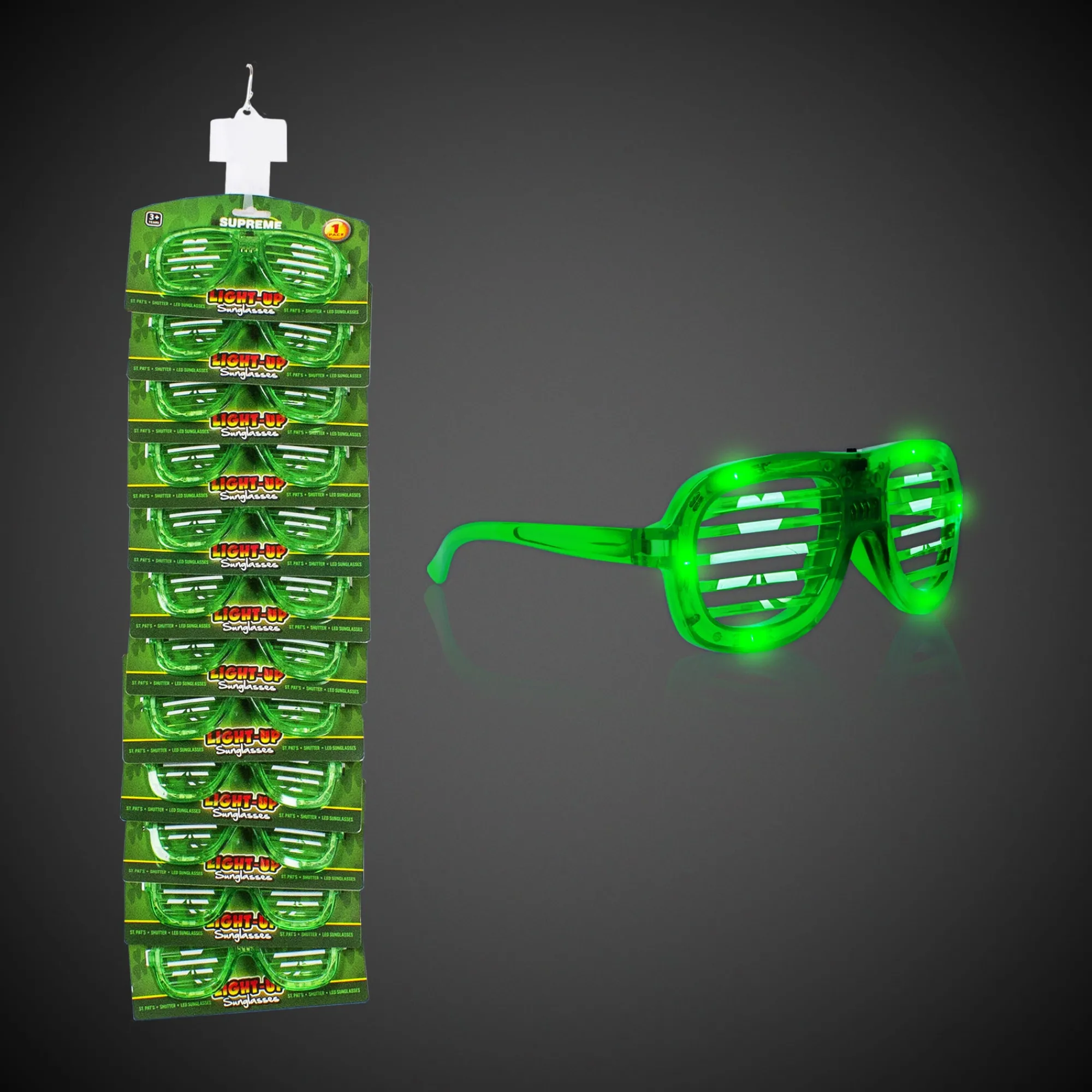Best Windy City Novelties St. Patrick's Day LED Sunglasses Retail Hanging Display