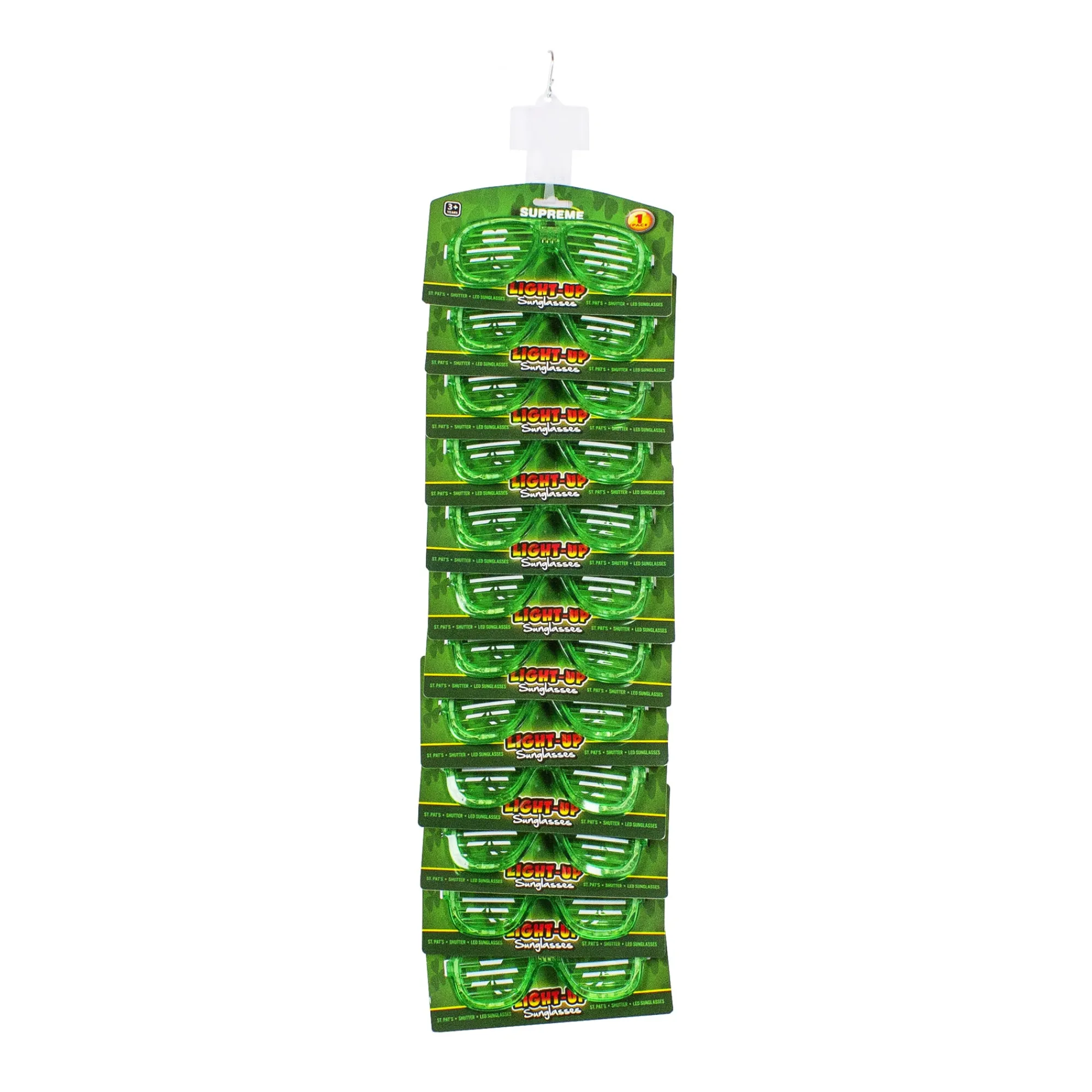 Best Windy City Novelties St. Patrick's Day LED Sunglasses Retail Hanging Display