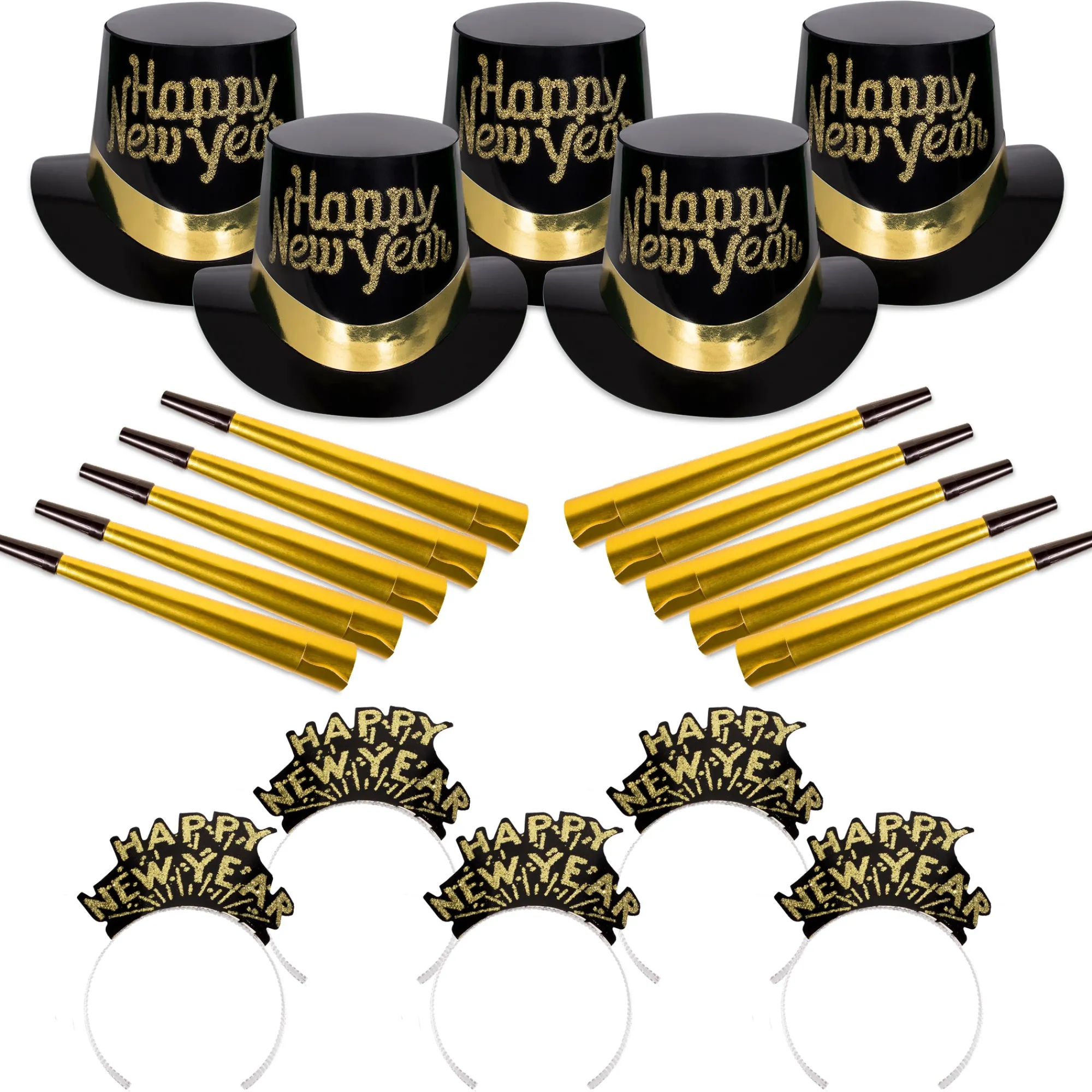 Clearance Windy City Novelties Tiffany Black & Gold New Year Party Kit for 10