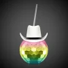 Best Windy City Novelties White Cowboy Hat Rainbow Disco Ball Cup with Straw