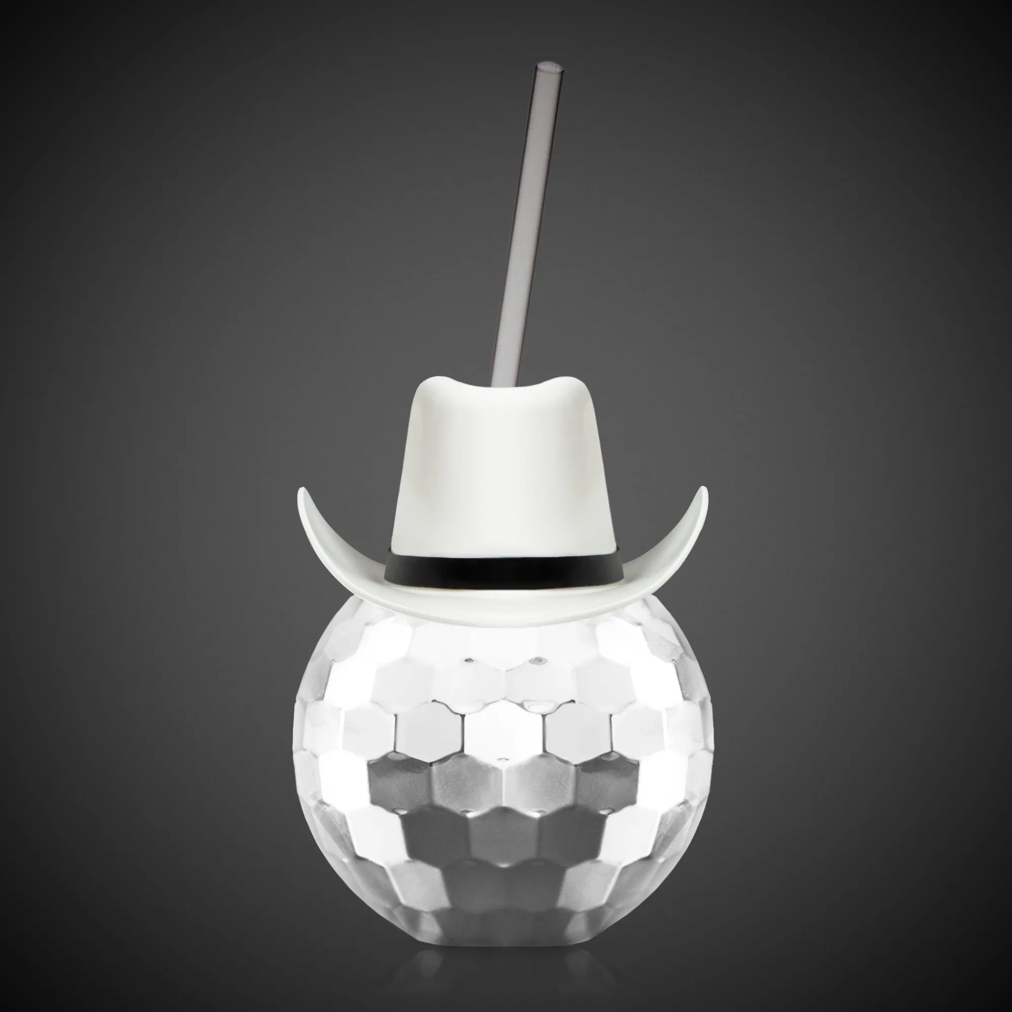Discount Windy City Novelties White Cowboy Hat Silver Disco Ball Cup with Straw