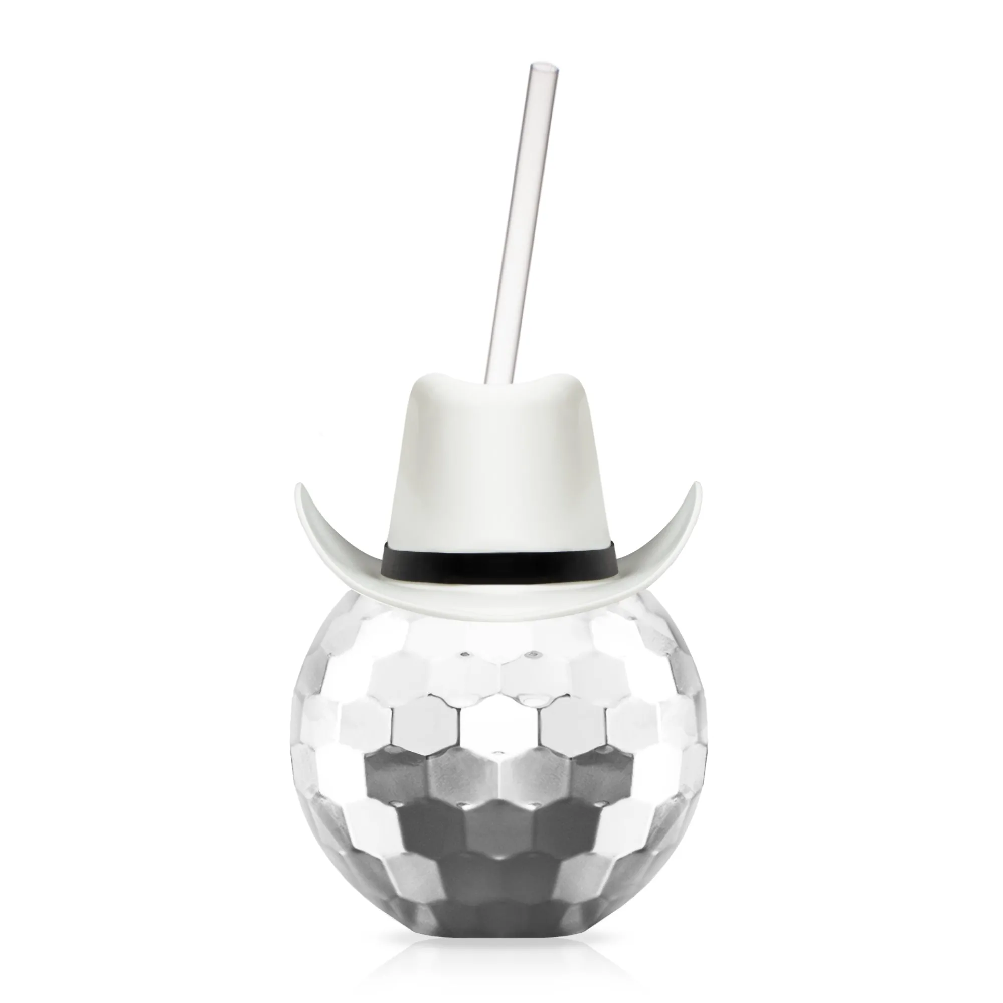Discount Windy City Novelties White Cowboy Hat Silver Disco Ball Cup with Straw