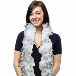 Best Windy City Novelties White Feather Boa With Silver Tinsel