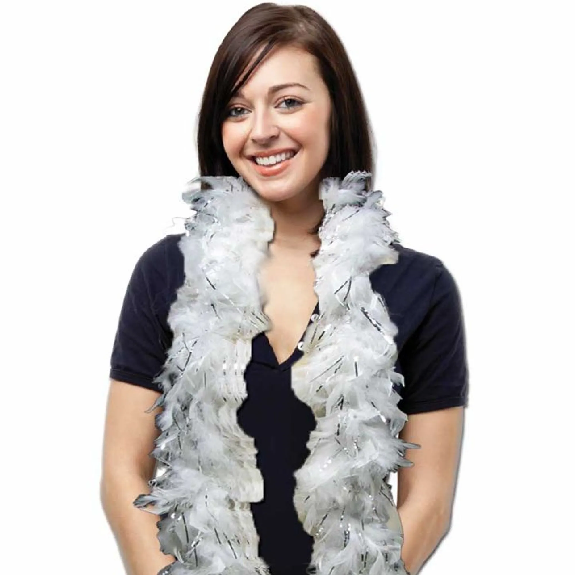 Best Windy City Novelties White Feather Boa With Silver Tinsel