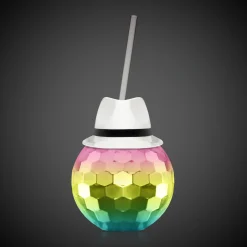 Clearance Windy City Novelties White Fedora Hat Rainbow Disco Ball Cup with Straw