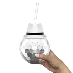 Sale Windy City Novelties White Fedora Hat Silver Disco Ball Cup with Straw