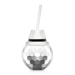 Sale Windy City Novelties White Fedora Hat Silver Disco Ball Cup with Straw