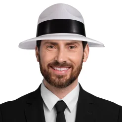 Sale Windy City Novelties White Fedora Hats with Black Trim